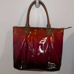 L.A.M.B. Red and Brown Tote Bag ombré bag purse